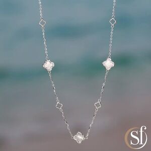 Mother of Pearl Clover Station Necklace | Sterling Silver | 20 - 22"